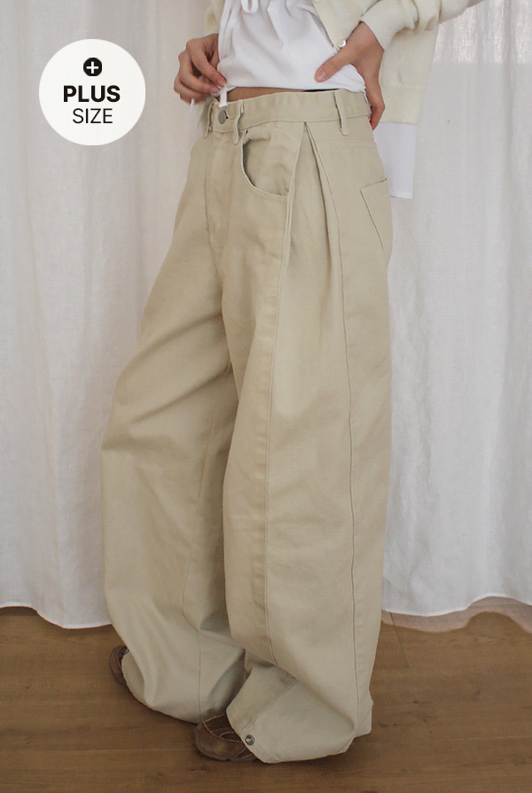 언니살롱 [빅사이즈~2XL/3단]커브드 와이드 코튼 팬츠(5color)