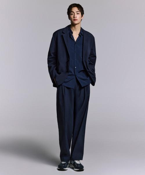SOLOTEX 원 턱 와이드 컴포트 밴딩 팬츠 [네이비]