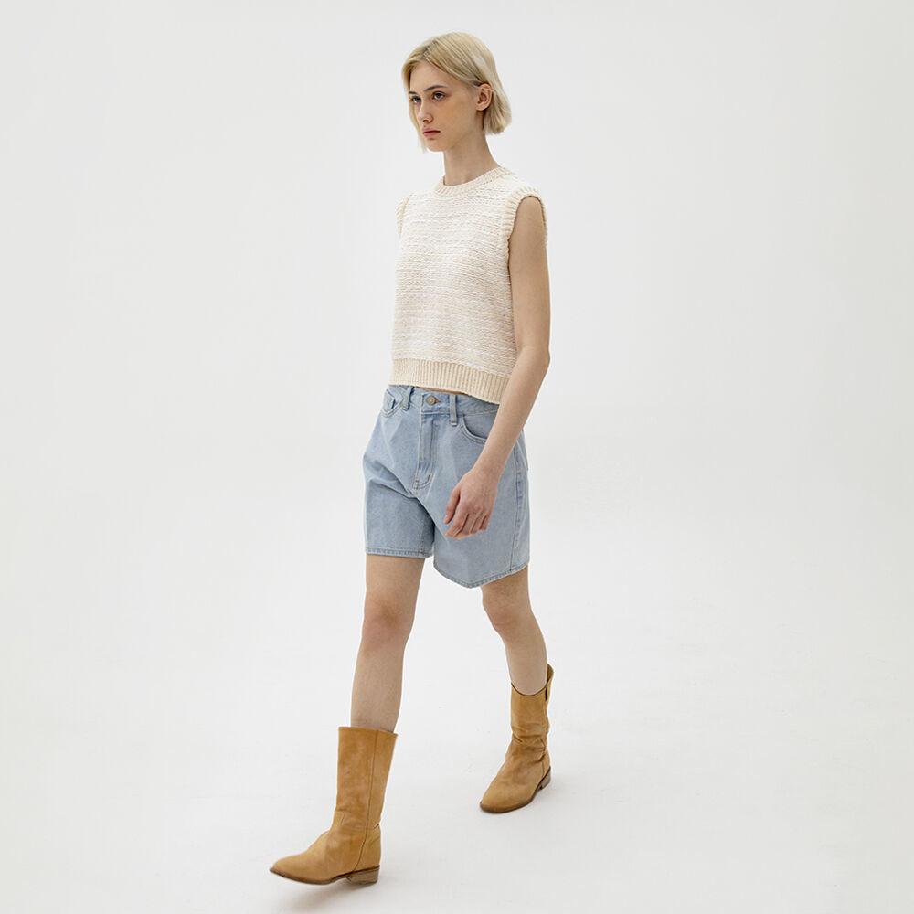 Relaxed Half Denim Pants - Sky blue