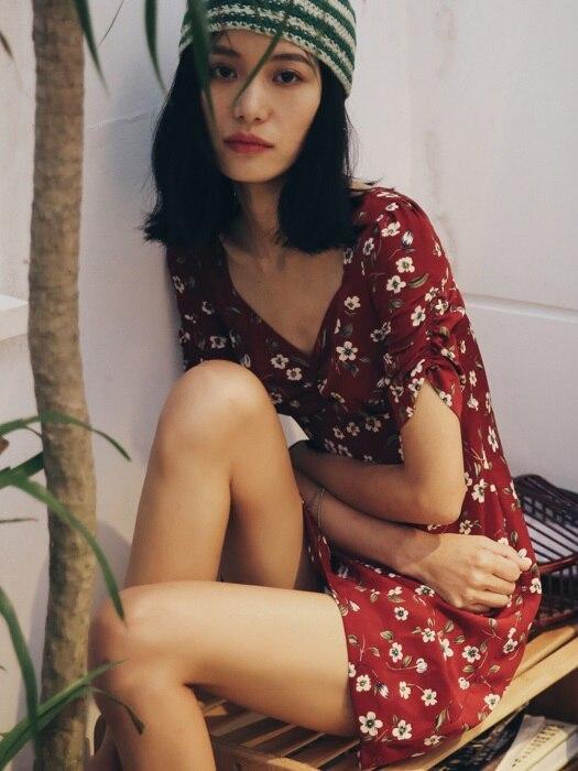 플라워나염 셔링 미니원피스