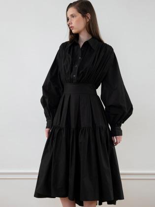 LAVISH SHIRRING DETAIL DRESS_TT2W604BK