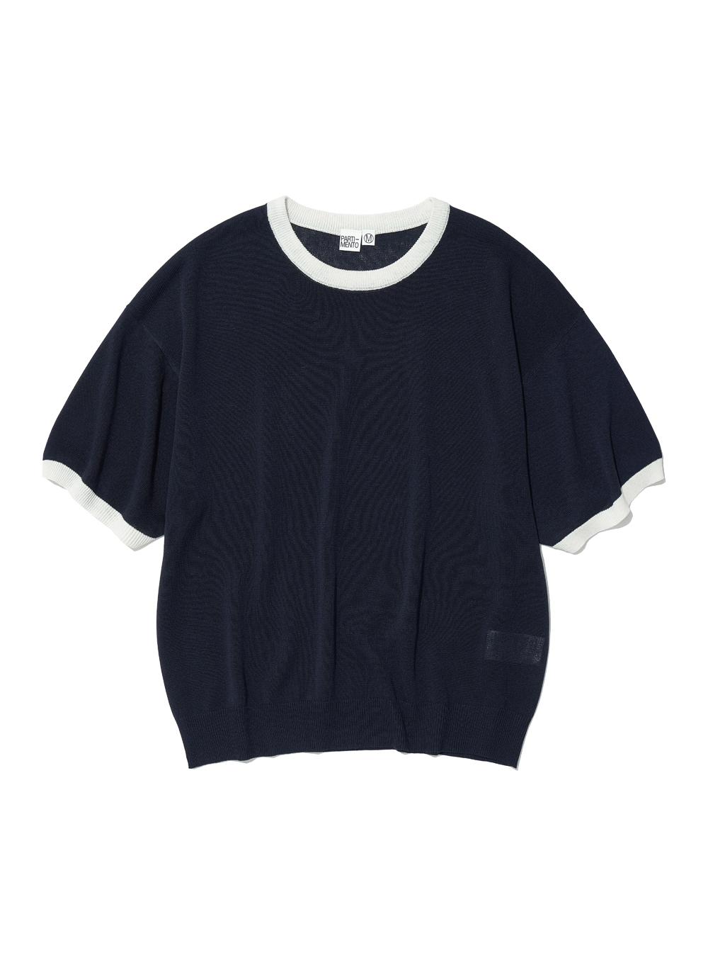 [WOMEN] LINEN OVERSIZED RINGER CREWNECK KNIT_NAVY
