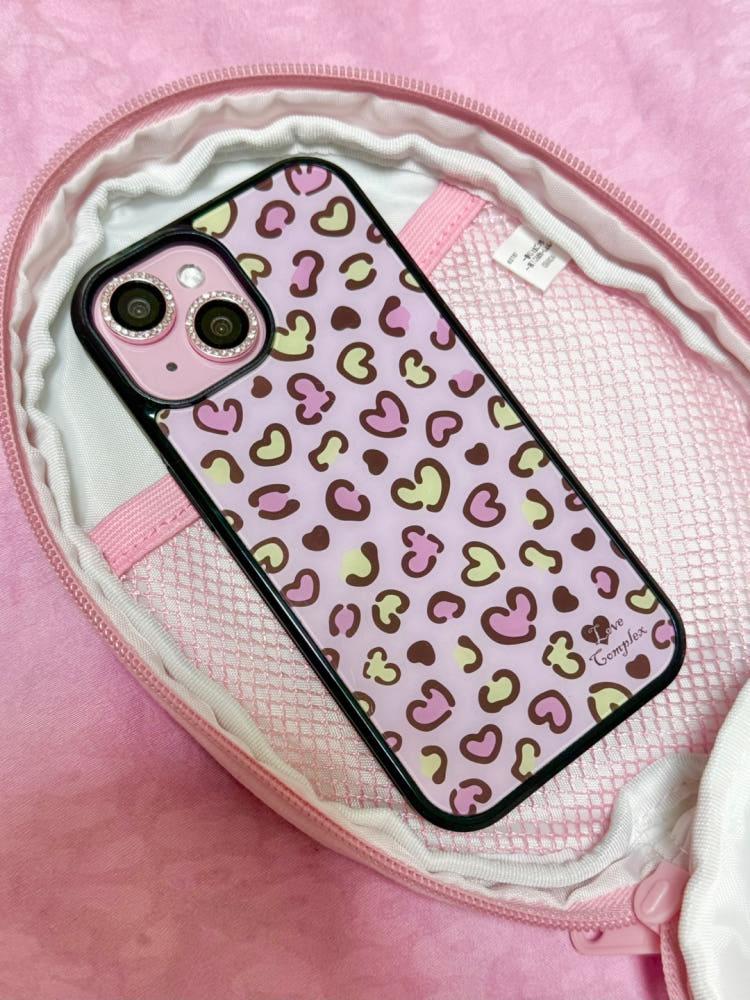 heart leopard glass bumper phone case