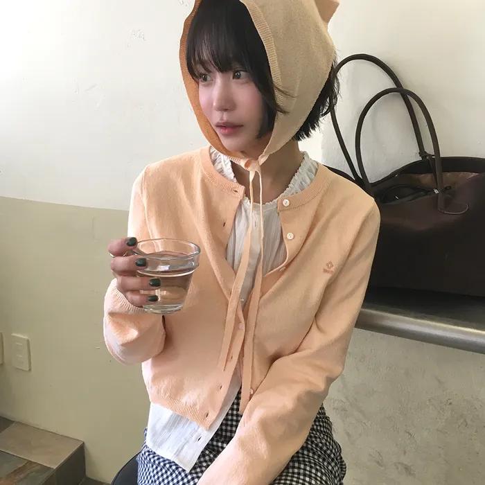 [SET] KNIT CARDIGAN WITH HEAD SCARF_APRICOT