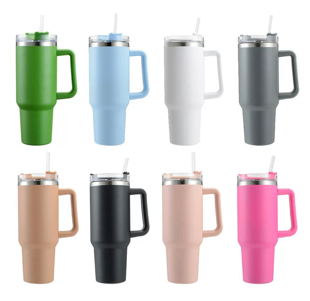 Quencher Insulated Tumbler Straw Stainless Steel Coffee Termos Cup Vacuum Flasks Portable Water Bottle - White