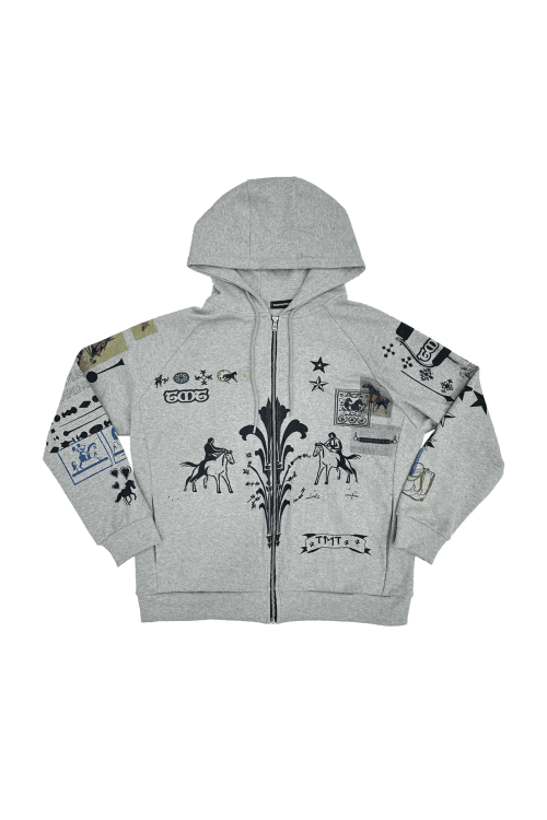 PRINTED WAFFLE HOODIE ZIP-UP