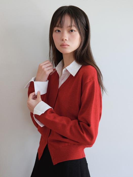 SHIRT COLLAR CARDIGAN_RED