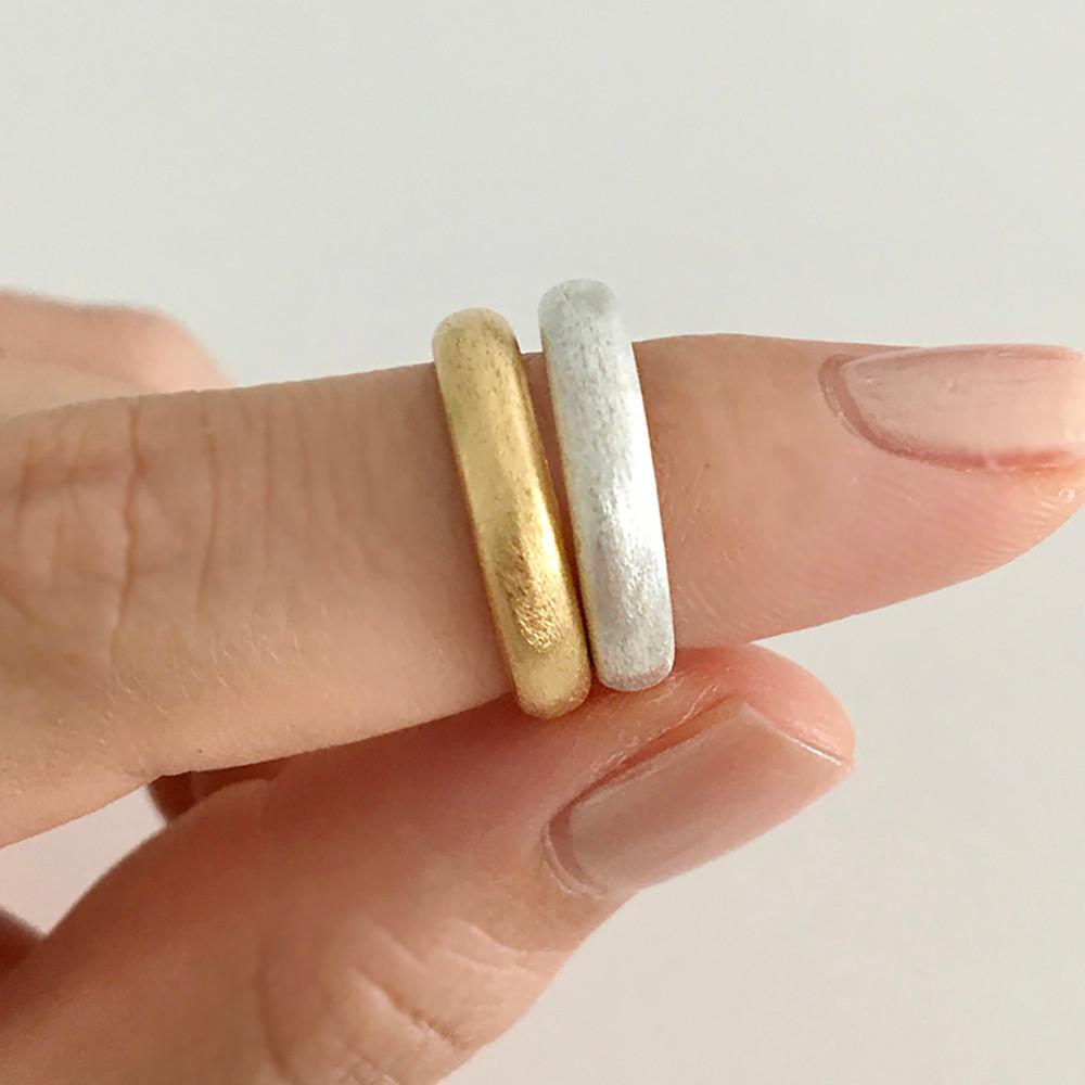 실버 925 18k 골드 도금 심플 베이직 매트 은 반지 오픈링