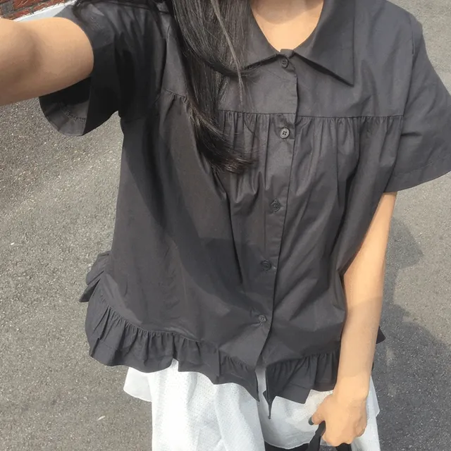 [러블리✨] 듀픈 프릴 반팔 블라우스