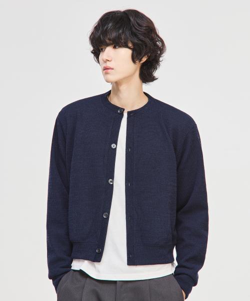 라운드넥 크롭 니트 가디건[네이비]