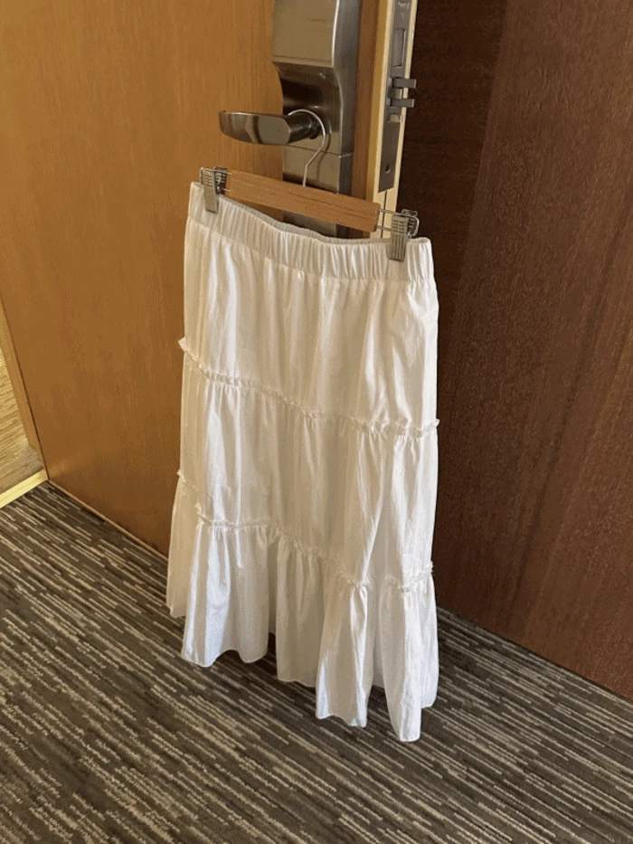 (키작녀추천/속치마내장) 뮤드 캉캉 셔링 프릴 밴딩 롱스커트 (2color)