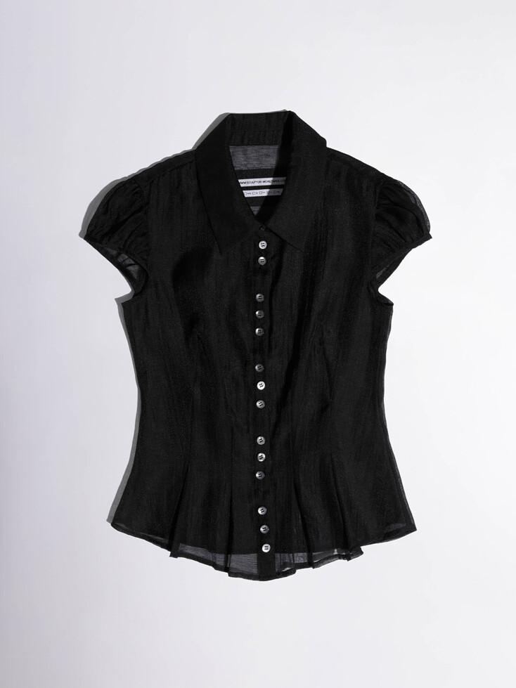 Sheer Pleated Hem Blouse Black
