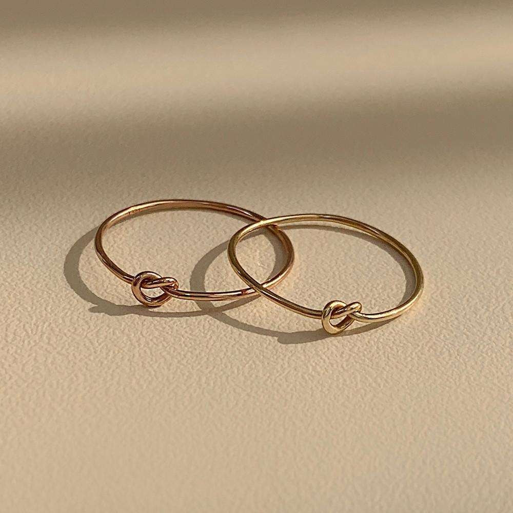 14k 하트 매듭 실반지 - 꼬임 레이어드 검지 애끼 금 반지 : 루미르주얼리