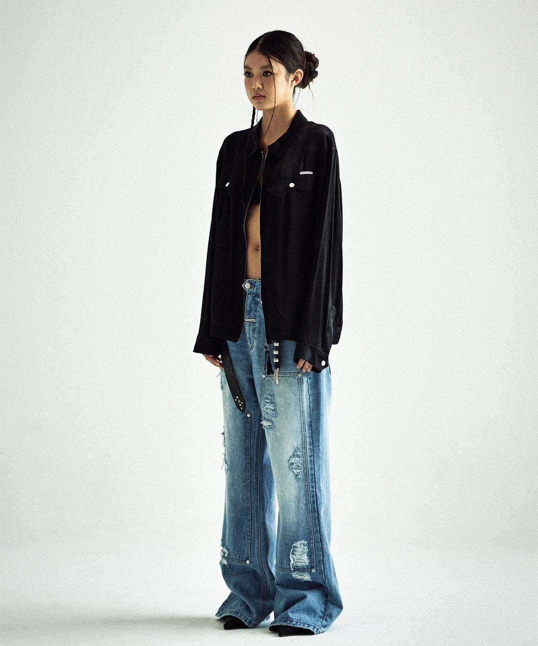 SATIN COLLAR SINGLE JACKET BLACK