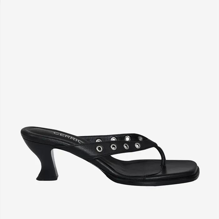 EYELET FLIP FLOP HEEL  / BLACK