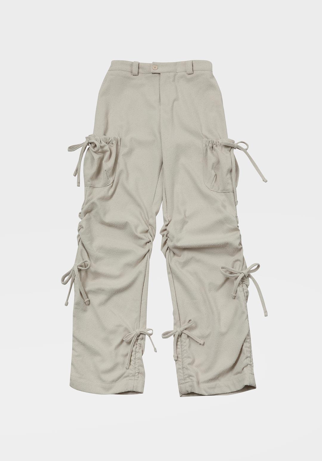 BOUCLE POCKET RIBBON PANTS / BEIGE