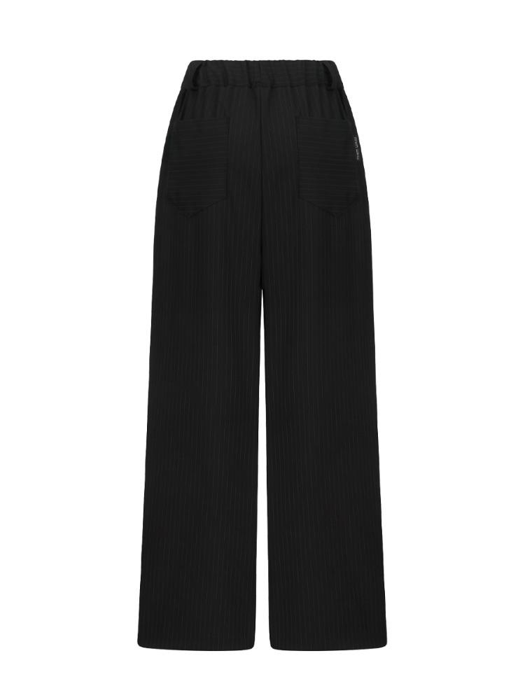 2nd) [mnem] Easy Stripe Wide Pants (black)