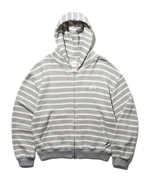 스트라이프 크롭 후드 집업 (그레이)