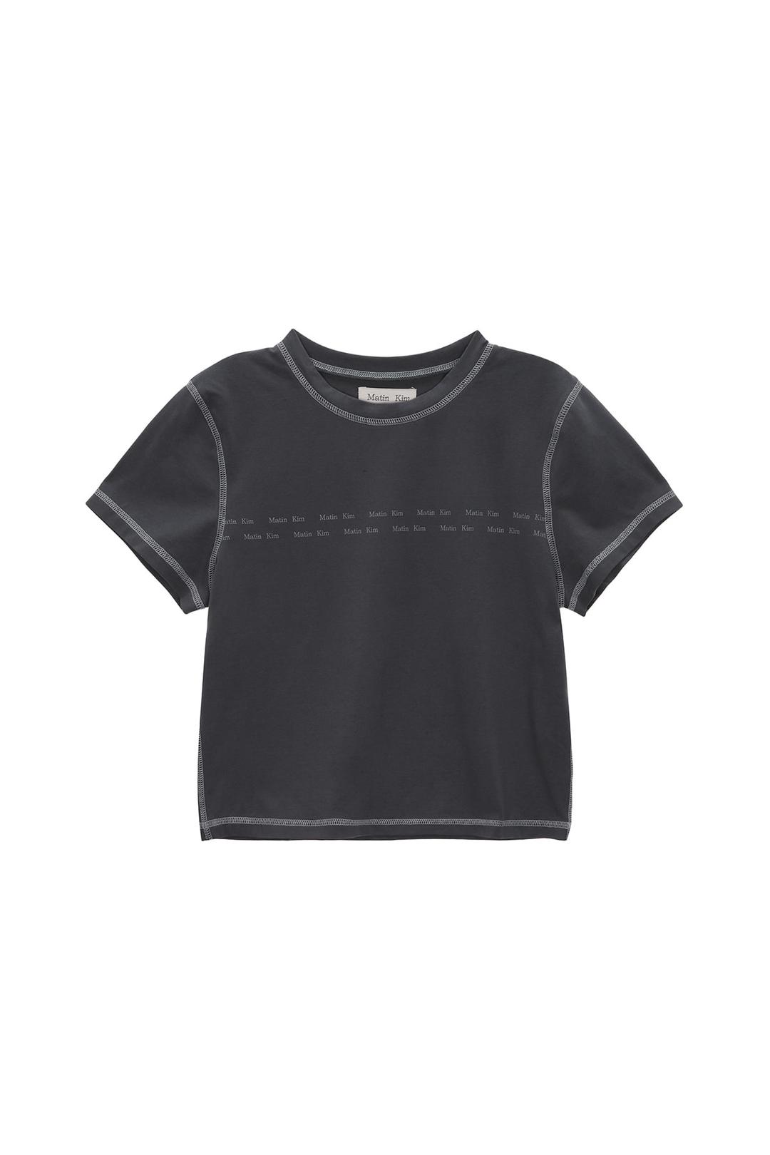 DOUBLE LINE LOGO STITCH CROP TOP IN CHARCOAL