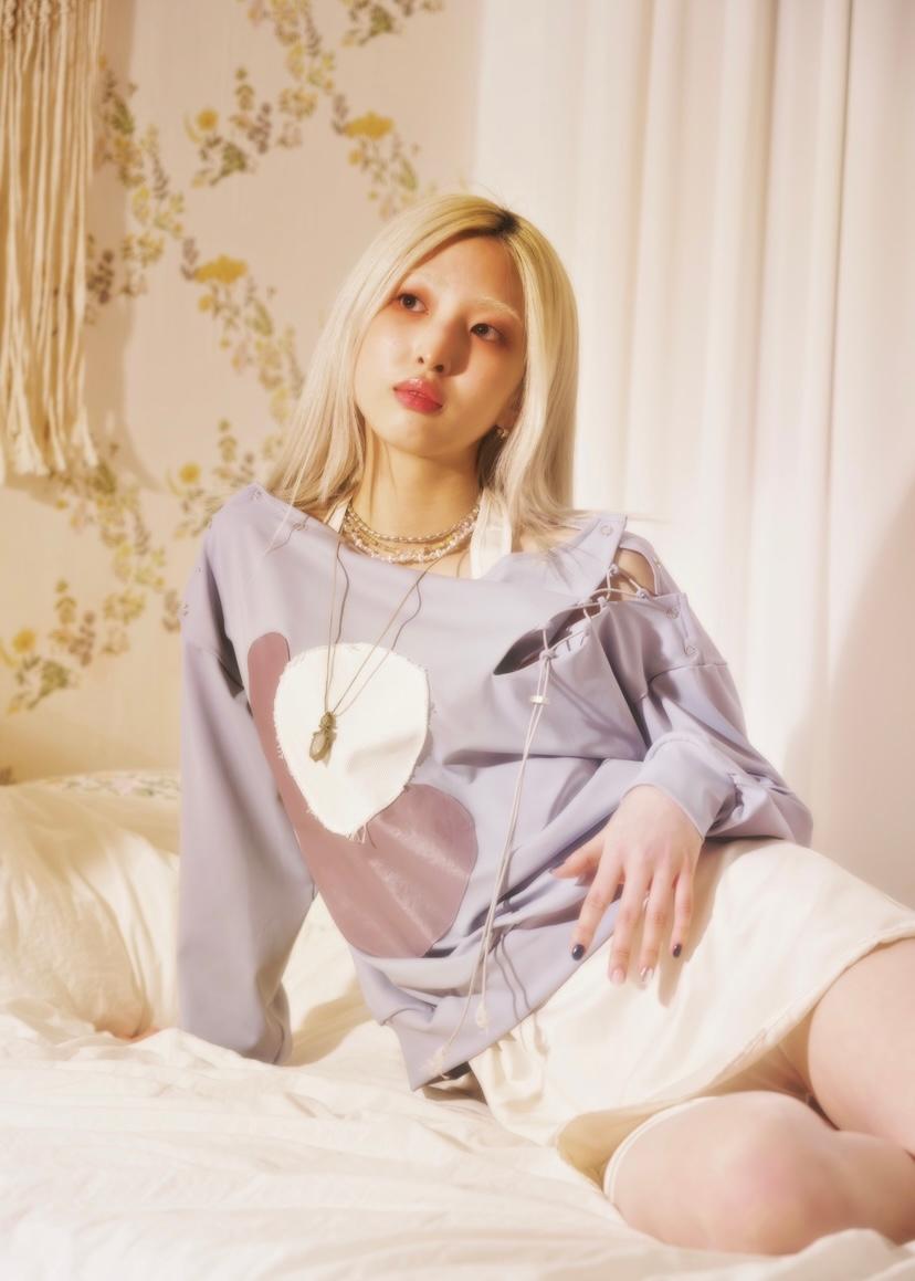 line patchwork T-shirt_blue gray