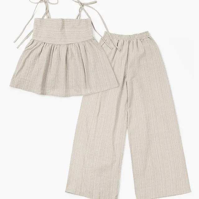 [에잇컨셉] 듀이 러플 리본 끈나시&팬츠 세트(3color)