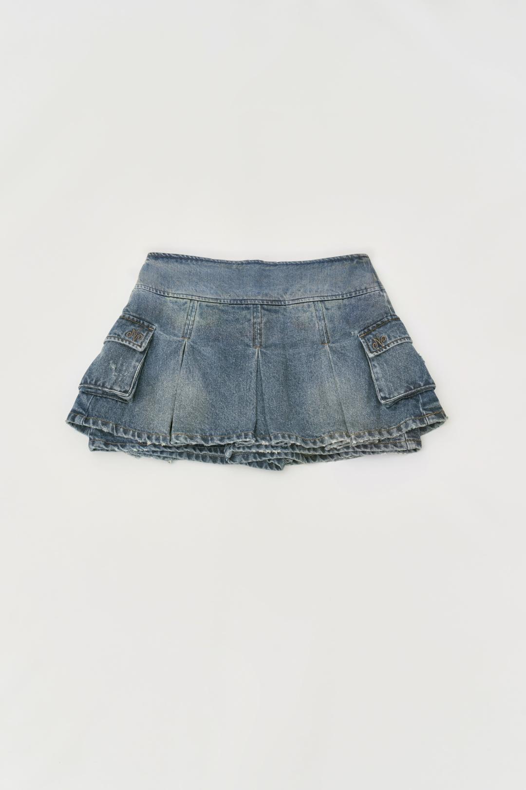 Vintage low-rise Denim miniskirt / Deepblue / 당일 배송