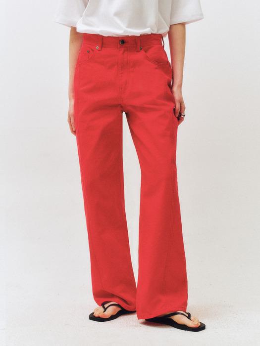 Front Curved Cotton Color Denim Pants_CTD419(Red)