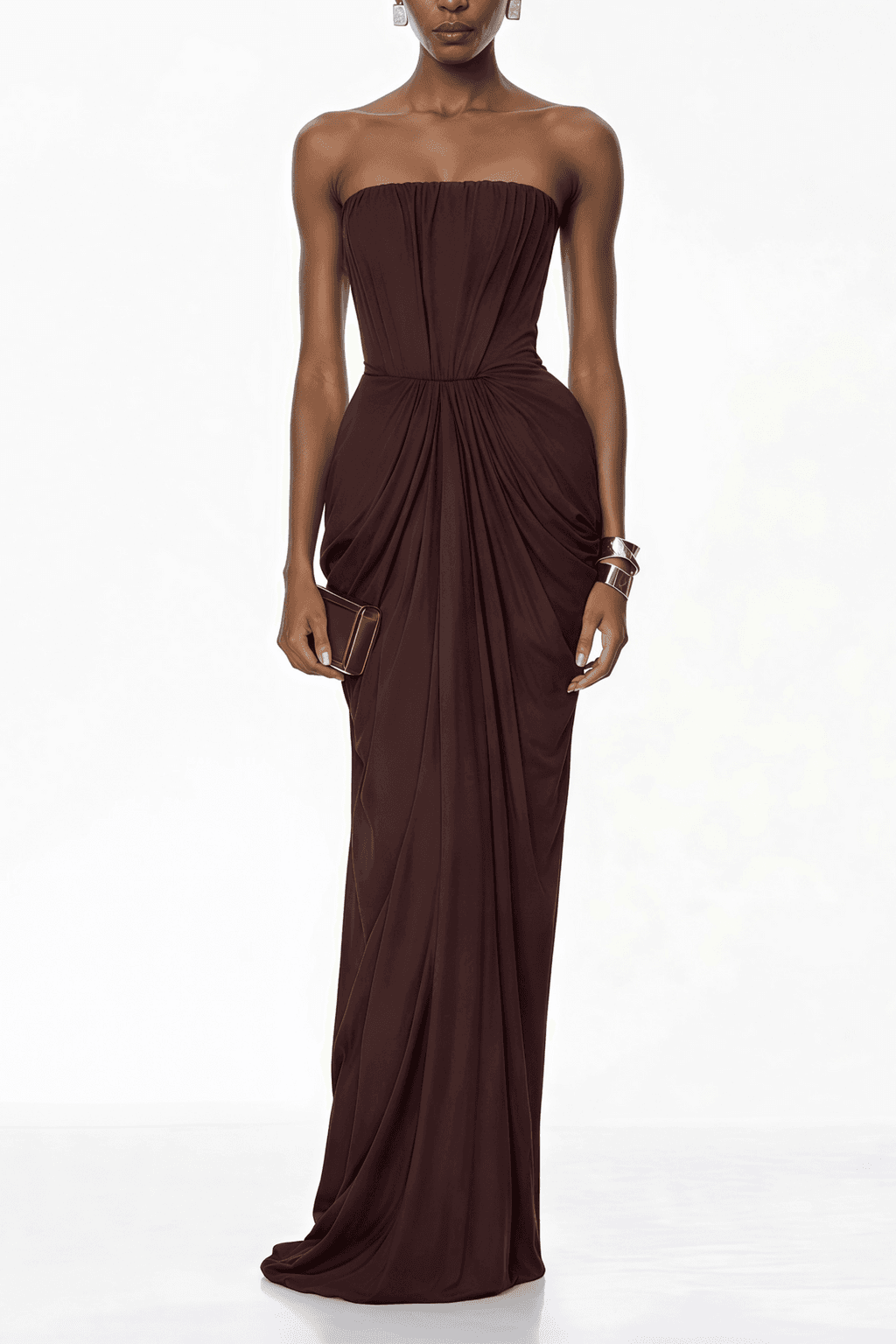 Honoria Chocolate Brown Off Shoulder Maxi Dress