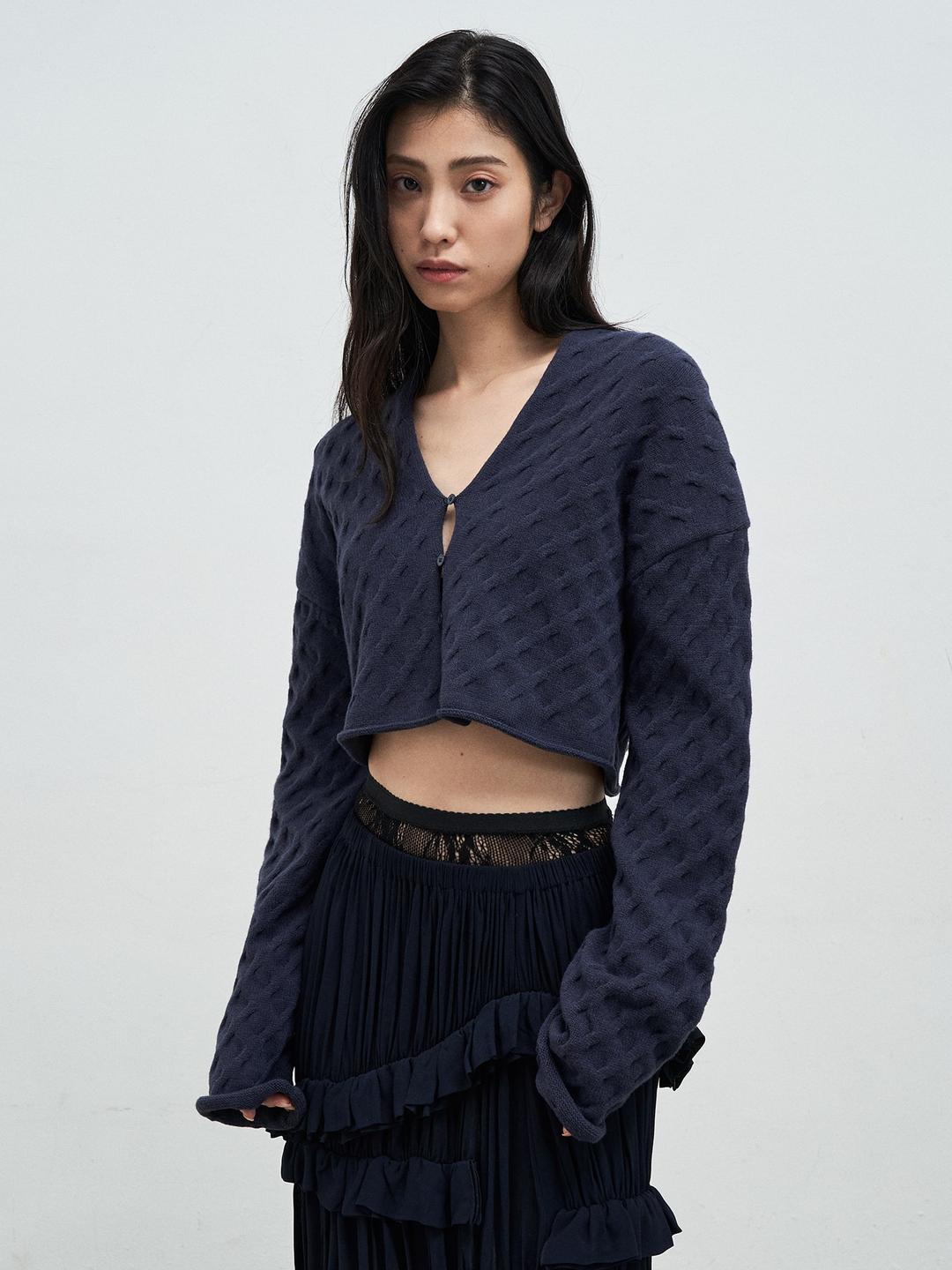 Cable Cropped Bolero Cardigan - Navy