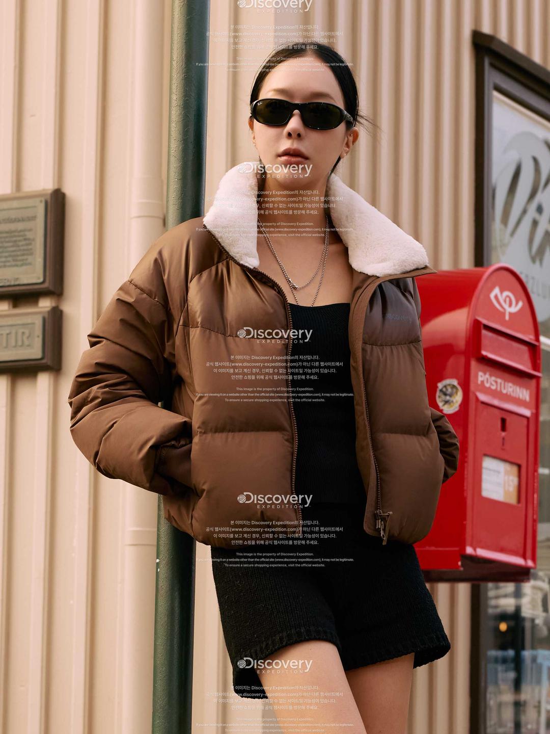 여성 올리브 크롭 글로우 다운