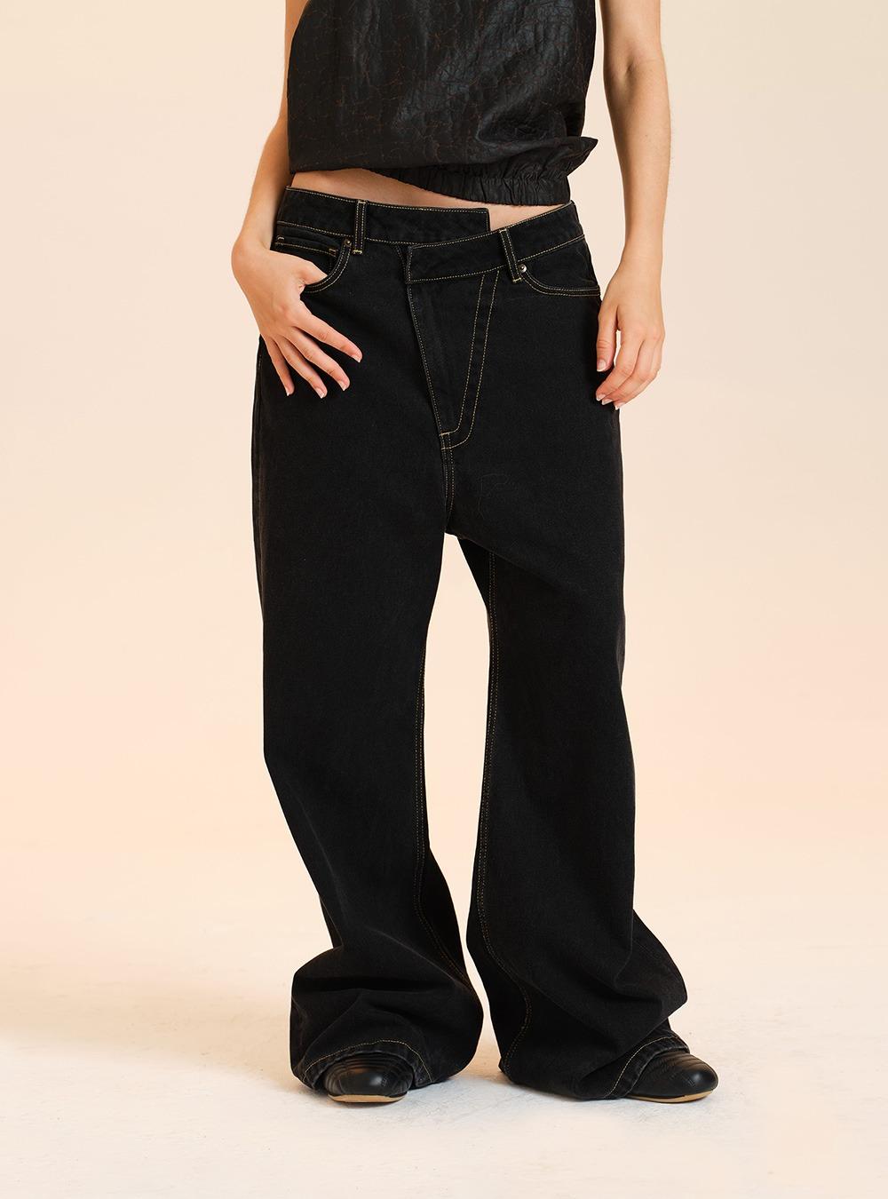 Black Low-Rise Flare Wide Denim