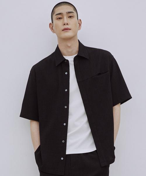 남성 크링클 루즈핏 반팔셔츠 (BLACK) (HA4SS05-39)