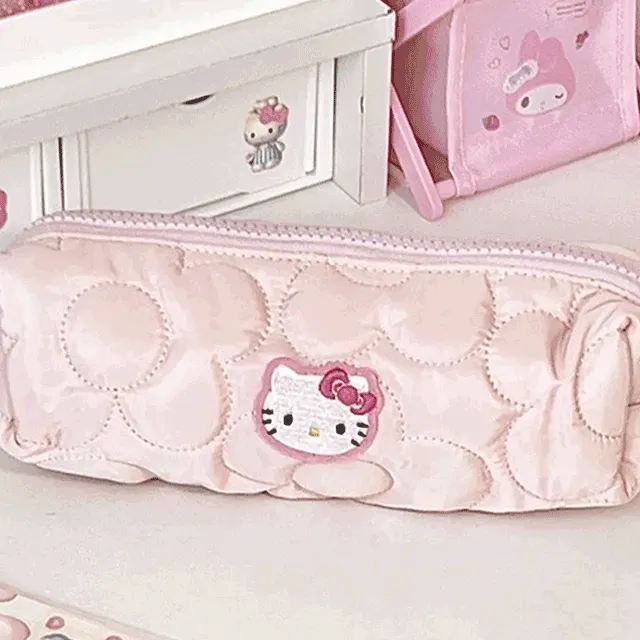 [특가][덕후템💗]핑크 누빔 자수 키티 필통 펜케이스