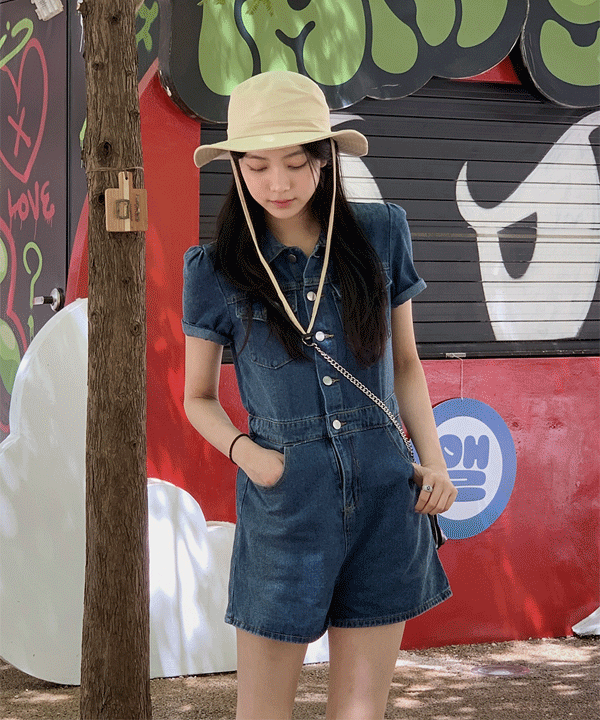 라이크 데님 점프슈트 (뒷밴딩)