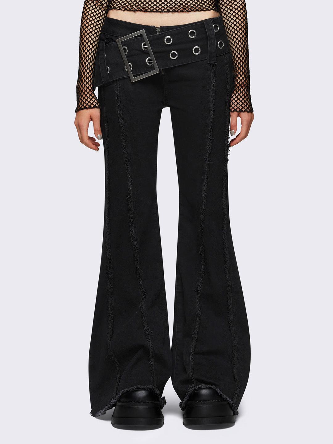 Gia Belted Flare Jeans - 24" / Black