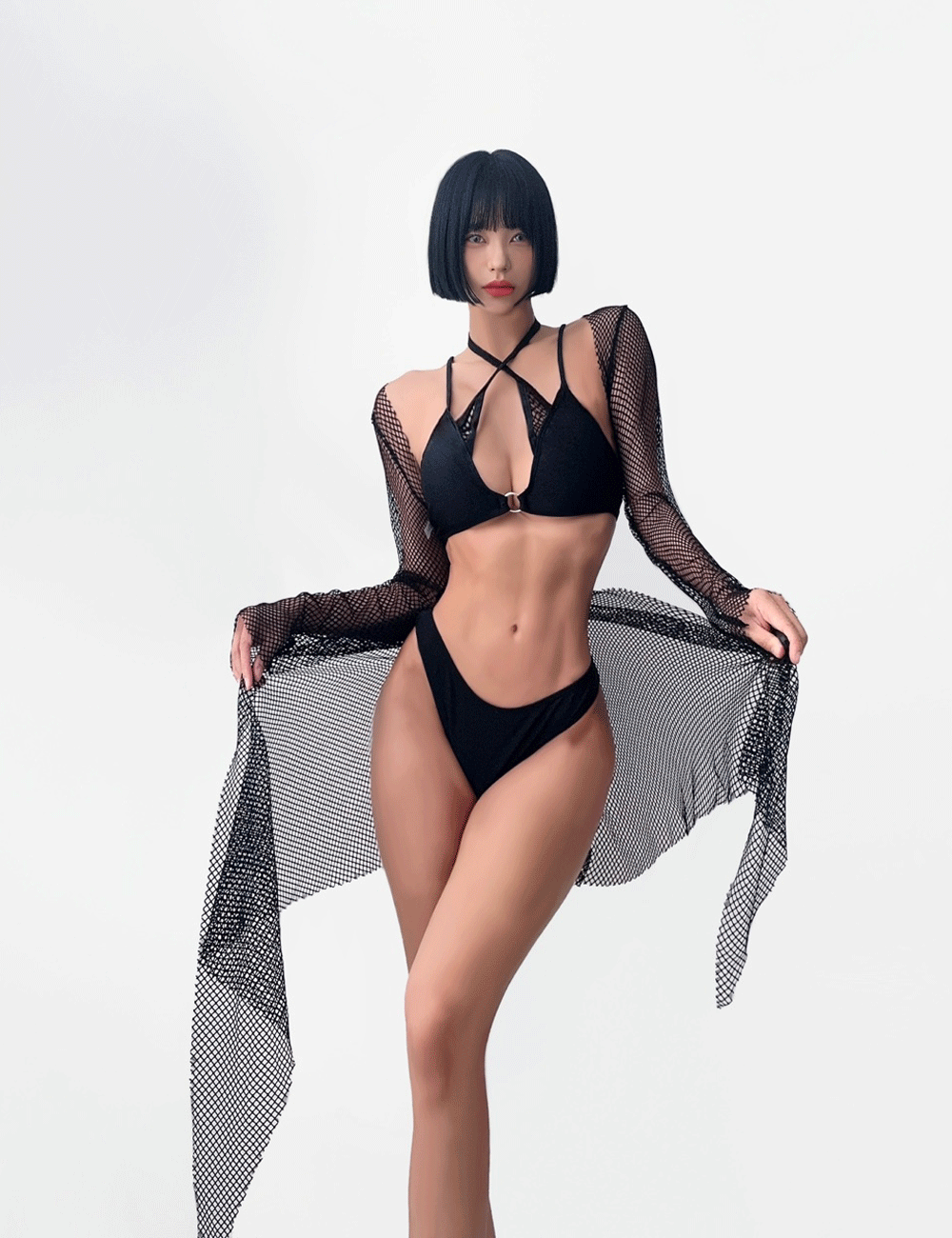 (4P) 제시드 네트 볼레로+스커트 비키니 세트