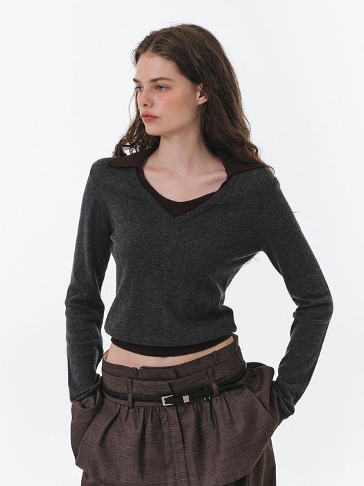 25FW DELPHINE U-NECK COLLAR KNIT (GREY)