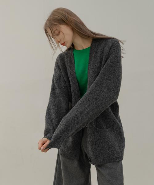 BASIC OVER FIT KNIT CARDIGAN (CHARCOAL)