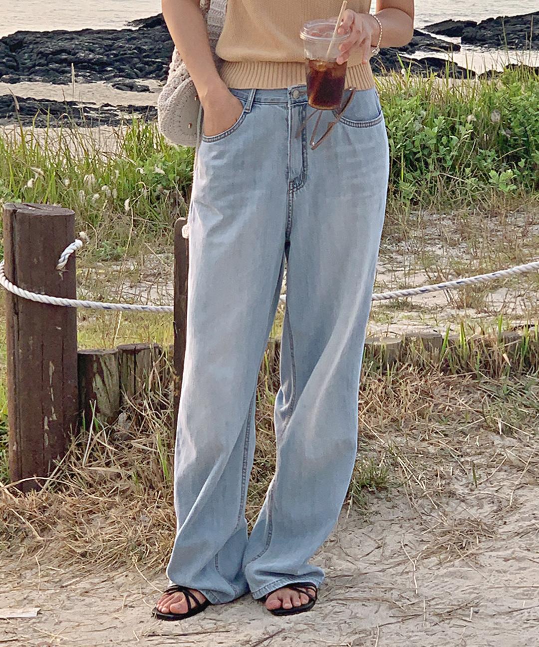 핫핑 [시원한데님/후들후들][MADE] 라이트미 후들데님 와이드 청바지 (25~36)(여름데님-썸머데님-여름청바지-연청바지-빅사이즈청바지-빅사이즈데님-중청바지)