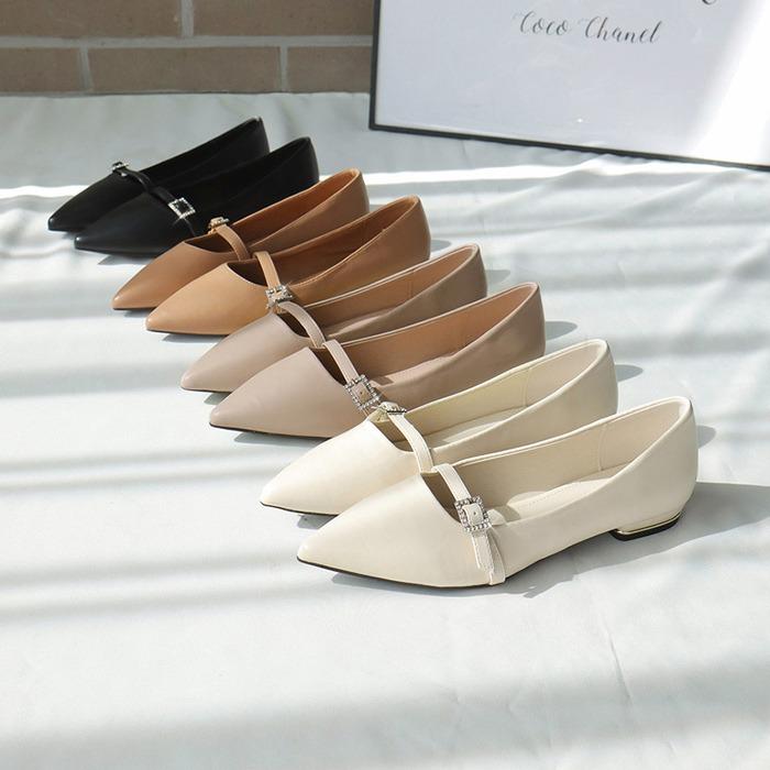 뉴 온다나 슬림 큐빅 벨트 메탈프레임 플랫슈즈(2cm)