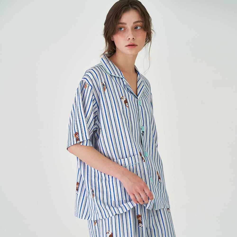 텐셀 모달 핍핑도그 반팔 세트 커플 잠옷