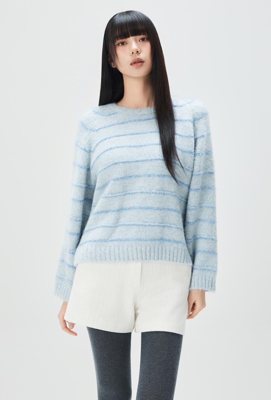 헤어리 오버핏 스트라이프 풀오버_MIWKAFV2SS