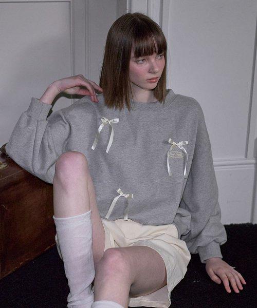 Satin Ribbon Sweatshirt [Gray]