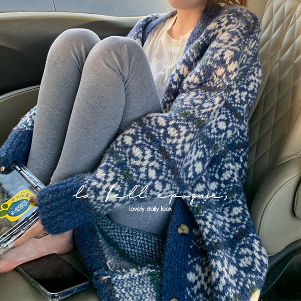 로웰 겨울 오버핏 빈티지 플라워  울 니트 롱 맥시 가디건 2color ( 블루, 브라운 )