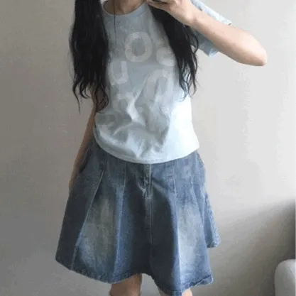 [봄신상] 플리츠 데님 미디 스커트