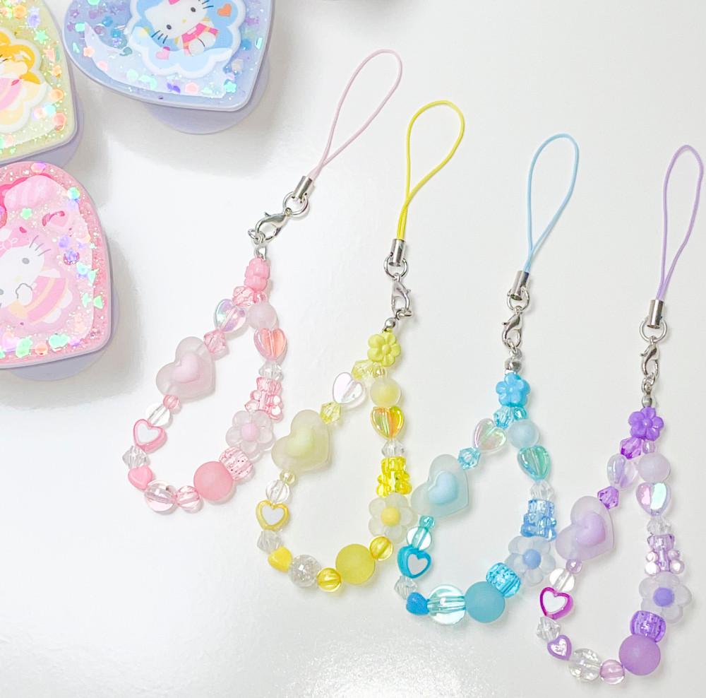 (수디어리) 마시멜로 하트 비즈키링 핸드폰고리 폰스트랩