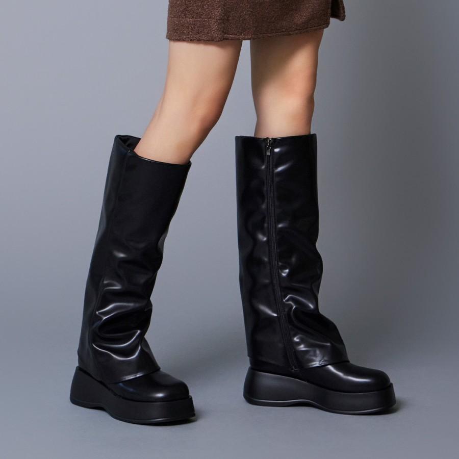 [츄,엔믹스 해원 착용] 마쯔 by 엘칸토 여성 통굽 폴드오버 롱부츠 6cm LCWL33M44V