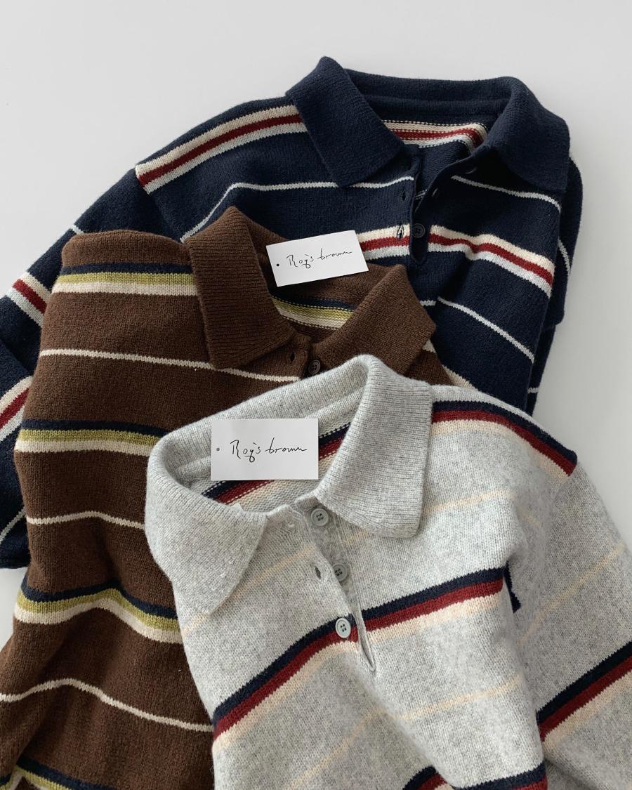 멀티 스트라이프 카라 니트