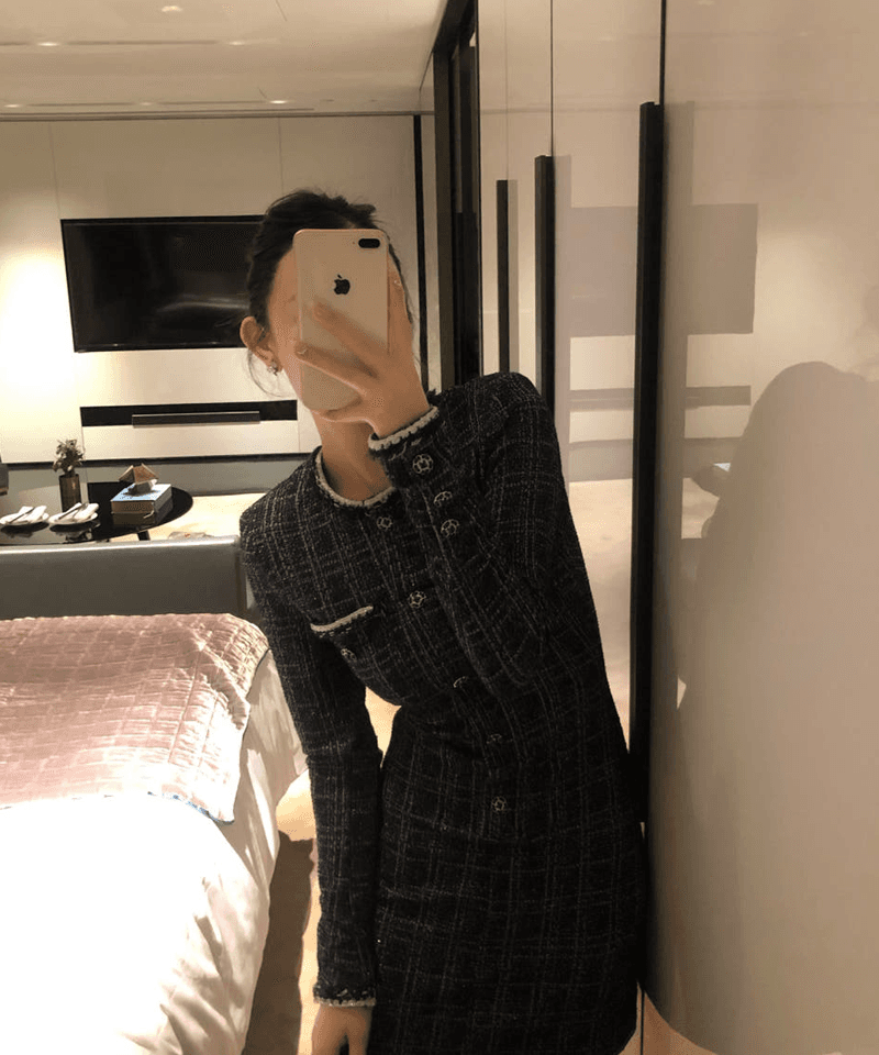 네이비 슬림 트위드 미니원피스