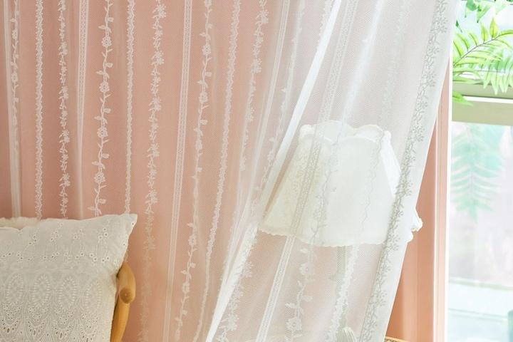 콜라보 라비앙로즈 핑크 암막커튼(1+1) 커튼세트 망사레이스 거실커튼 맞춤제작